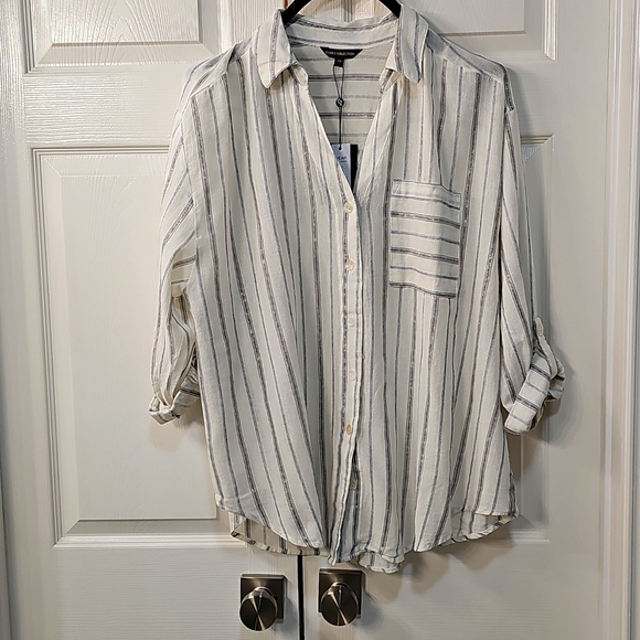 NWT Club Z Collection Women's Metallic Striped Button-Up Blouse 2X - Picture 1 of 11
